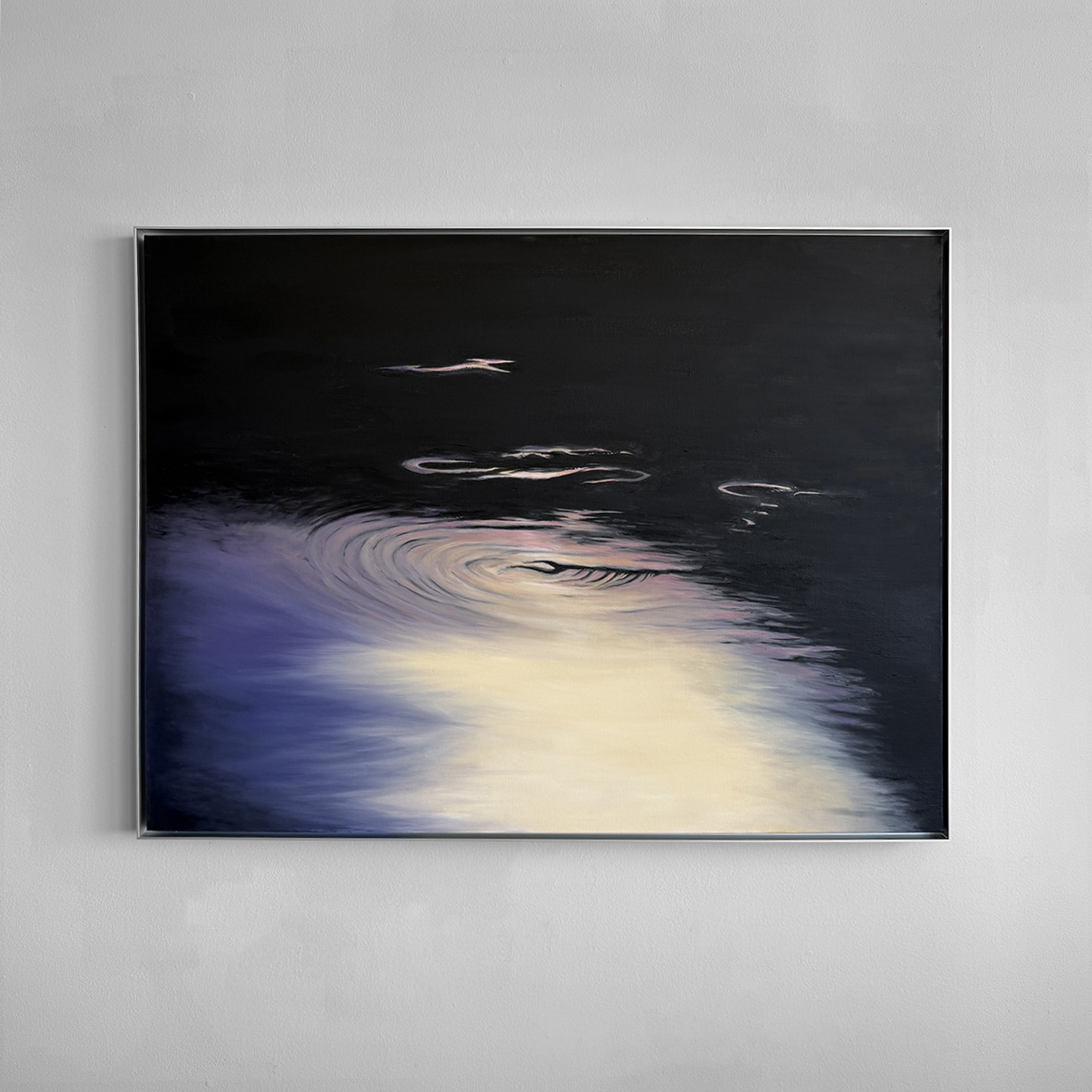 Water’s Edge, an oil painting of light reflected on dark water